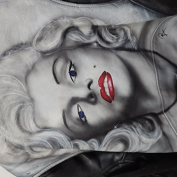 Vintage Hand Airbrushed Marilyn Monroe Leather Jacket, Unisex Size L/XL - Picture 3 of 17